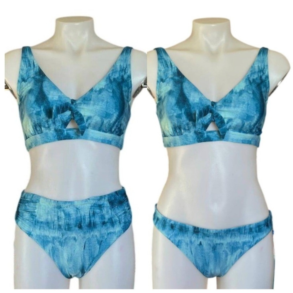Birdsong Santorini Sea Blue 3pc Bikini Set 32DD Underwire Top 2x Small Bottoms